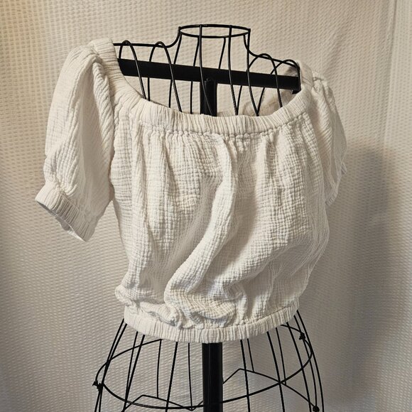 Joie Women's White Crinkle Crop Pullover 100% Cotton Blouse Size M - Picture 7 of 9